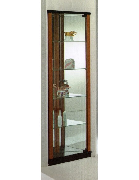 Mobile vetrina espositore moderna angolare legno noce o nero schienali specchio