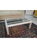 Tavolino da salotto moderno quadrato legno noce o laccato bianco e piano vetro