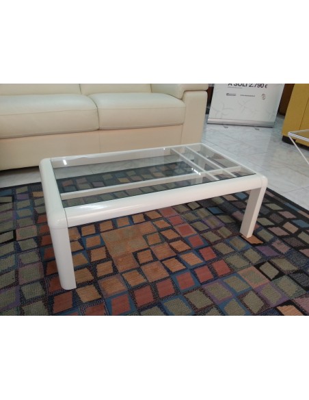 Tavolino da salotto moderno quadrato legno noce o laccato bianco e piano vetro
