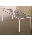 Tavolino da salotto moderno in metallo laccato bianco e piano vetro