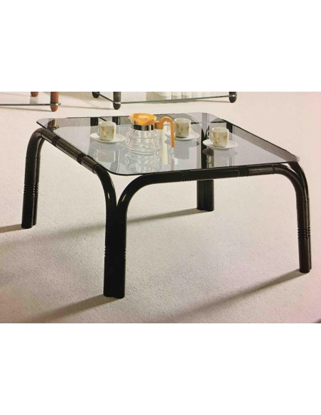 Tavolino da salotto moderno quadrato in legno noce, bianco o nero e vetro