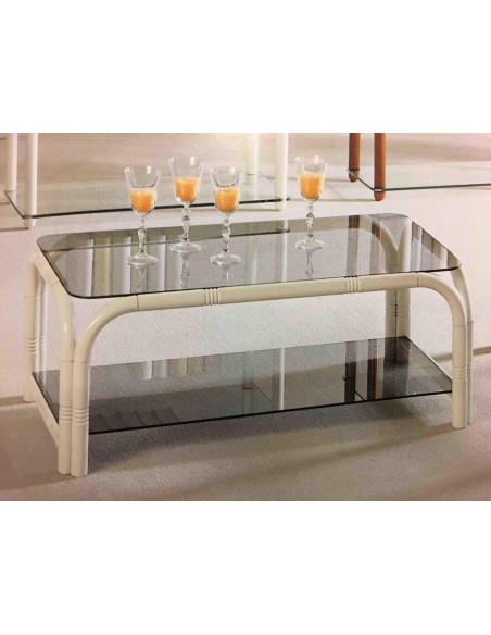 Tavolino da salotto moderno rettangolare in legno noce o nero o bianco con piani in vetro