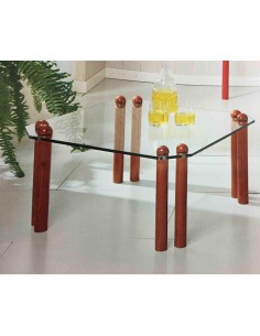 Tavolino salotto quadrato con piedi in legno bianco,...