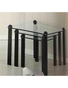 Tavolino salotto tris quadrato piedi in legno bianco,...