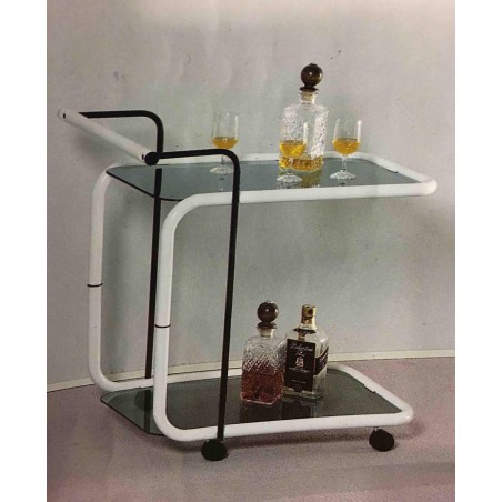 Carrello portavivande in metallo nero con 2 piani in vetro
