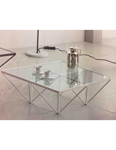 Tavolino da salotto moderno quadrato in metallo bianco con piano vetro Tavolino da salotto moderno quadrato in metallo bianco con piano vetro