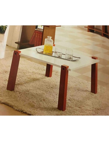 Tavolino da salotto moderno quadrato in legno colore bianco/rosso