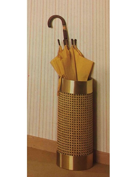 Portaombrelli in metallo colore dorato e paglia di vienna colore noce