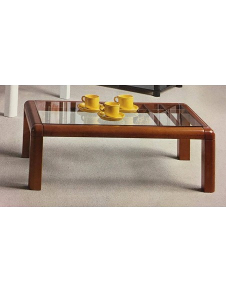 Tavolino da salotto moderno quadrato legno noce o laccato bianco e piano vetro