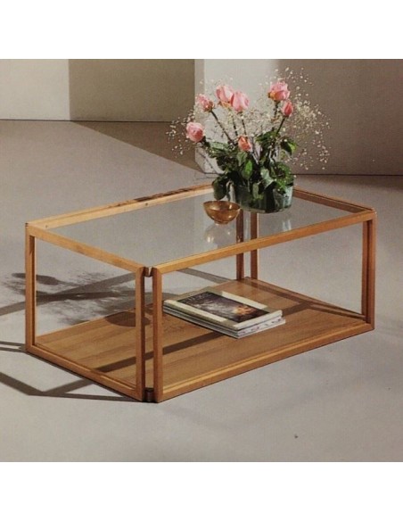 Tavolino da salotto rettangolare in legno nero con piano vetro