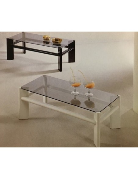 Tavolino da salotto quadrato in legno colore bianco o nero e piano vetro