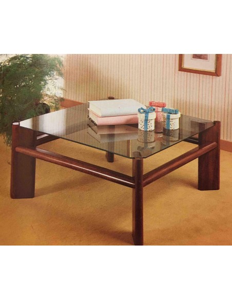 Tavolino da salotto quadrato in legno colore bianco o nero e piano vetro