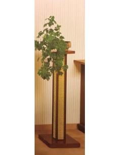 Colonna portavaso in legno noce e paglia di vienna