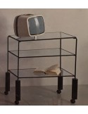 Carrello porta TV in metallo laccato bianco o nero e piani vetro