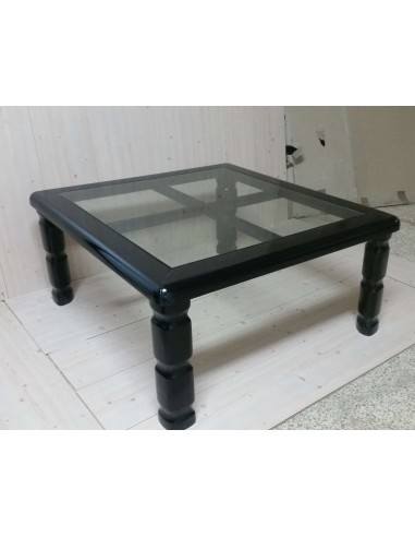 Tavolino da salotto quadrato in legno laccato bianco o nero e piano vetro