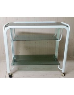 Carrello porta TV in metallo laccato bianco e piani vetro
