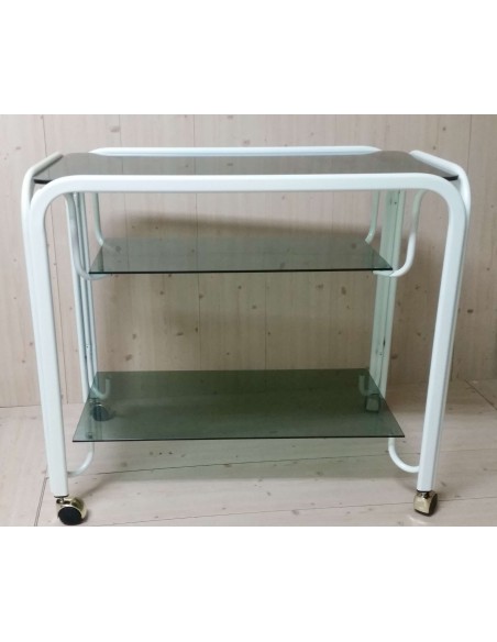 Carrello porta TV in metallo laccato bianco e piani vetro