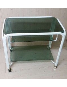 Carrello porta TV in metallo laccato bianco e piani vetro 2