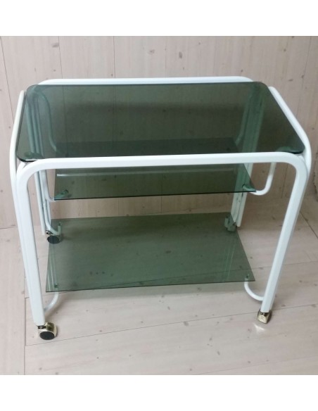 Carrello porta TV in metallo laccato bianco e piani vetro