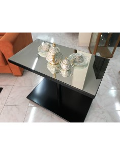 Carrello portavivande in metallo laccato nero con piano specchio 2