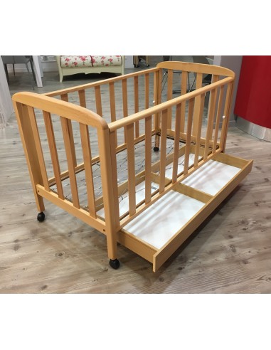 Culla in legno colore naturale con rete normale e cassetto