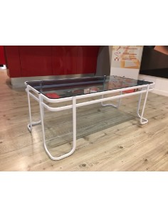 Tavolino da salotto rettangolare in metallo bianco piano...