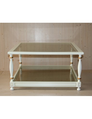 Tavolino da salotto quadrato in legno colore bianco o nero e piano vetro 
