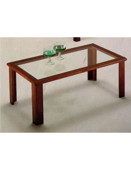 Tavolino da salotto moderno rettangolare in legno laccato nero e piano in vetro