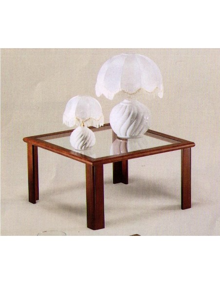 Tavolino da salotto moderno quadrato in legno laccato nero e piano vetro