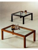 Tavolino da salotto moderno quadrato in legno noce o laccato nero e piano vetro