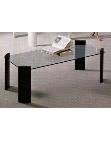 Tavolino da salotto moderno rettangolare piedi legno nero o bianco e piano vetro