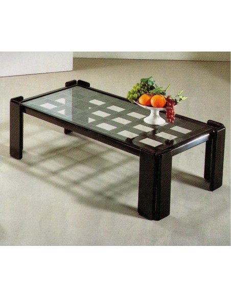 Tavolino da salotto moderno rettangolare legno noce e piano vetro