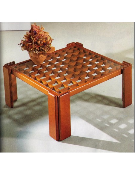 Tavolino da salotto moderno quadrato in legno laccato nero opaco e piano vetro