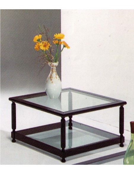 Tavolino da salotto moderno quadrato in legno noce o laccato nero e piano vetro