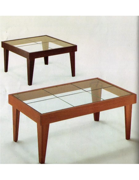 Tavolino da salotto moderno rettangolare in legno laccato nero e piano vetro