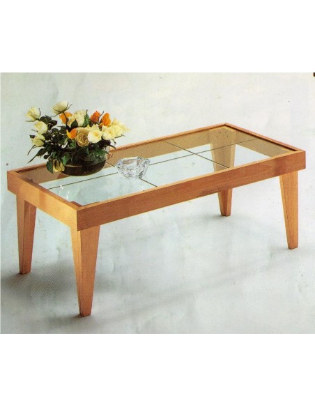 Tavolino da salotto moderno rettangolare in legno laccato nero e piano vetro