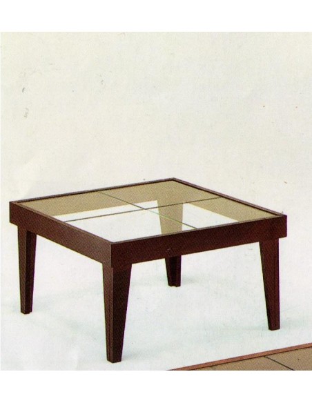Tavolino da salotto moderno quadrato legno faggio o nero e piano vetro