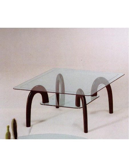 Tavolino da salotto moderno quadrato piedi legno laccato nero piano vetro