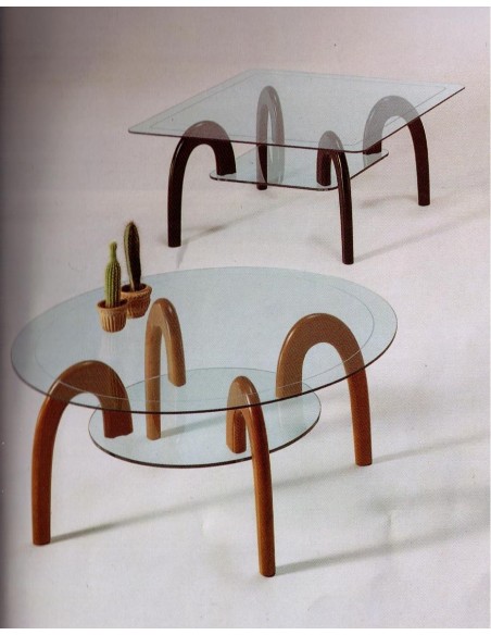 Tavolino da salotto moderno quadrato piedi legno laccato nero piano vetro